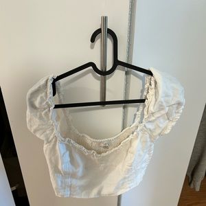 Aritzia white crop top puff sleeve
